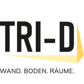 Logo TRI-D mit Unterzeile Wand. Boden. Räume